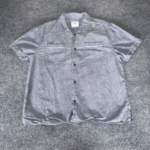 Katin Mens Medium‎ Gray Cotton Linen Short Sleeve Button Up Shirt Casual Surf
